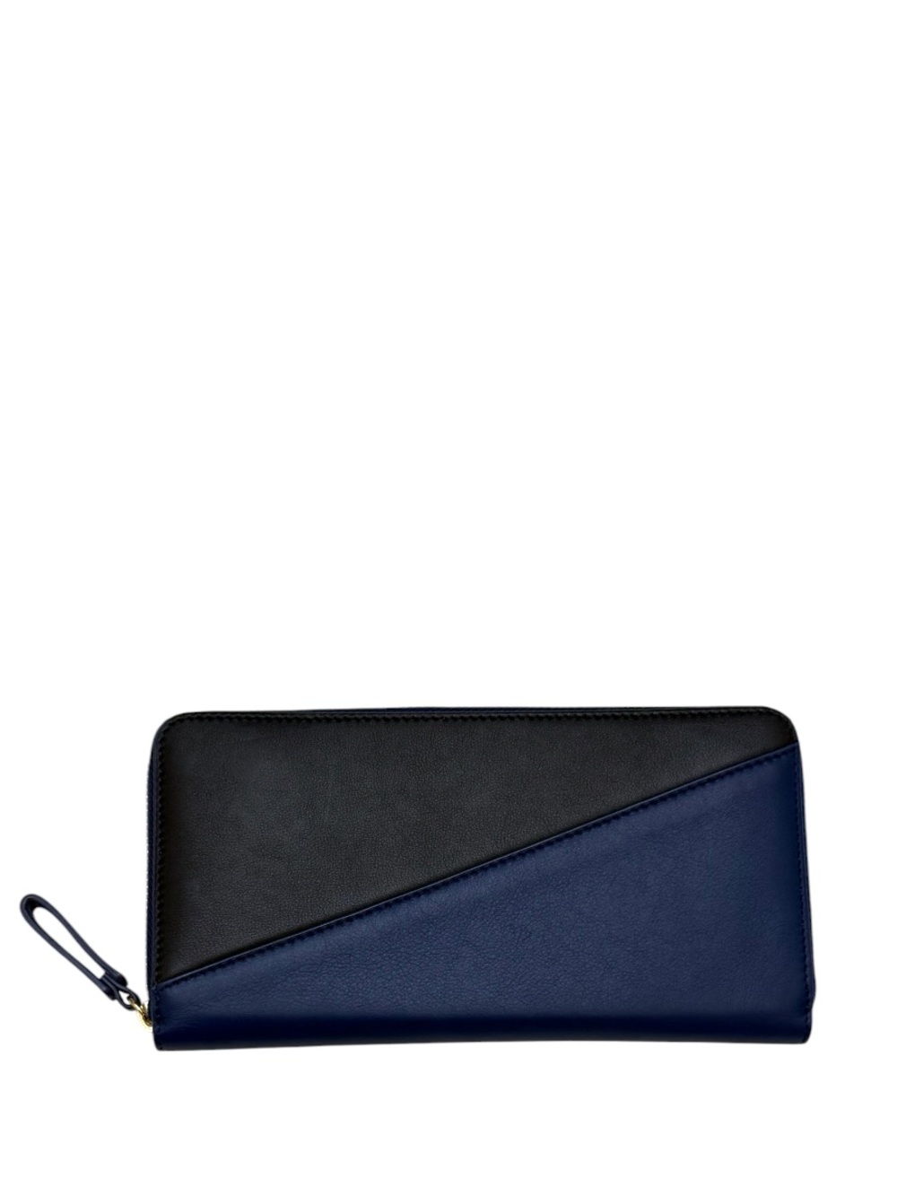DIANE VON FURSTENBERG - BLACK BLUE SOFT ALL LEATHER ZIP AROUND LONG WALLET